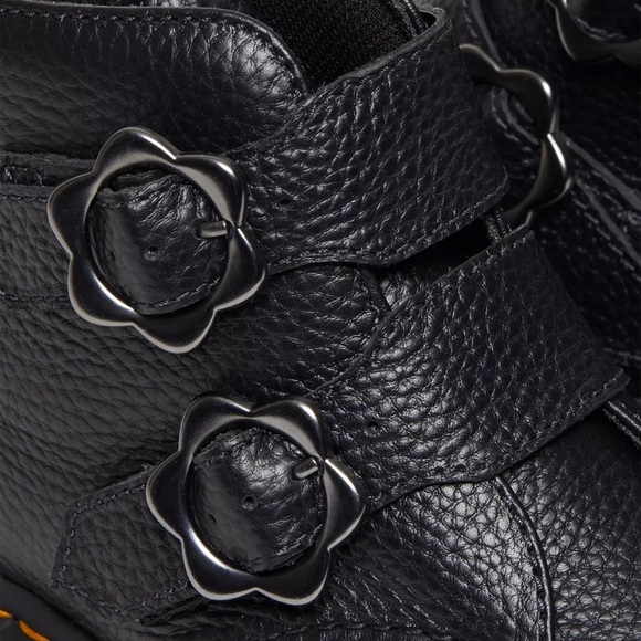 New Dr. Martens Women's Devon Flower Buckle Leather Platform Boots - Picture 6 of 8